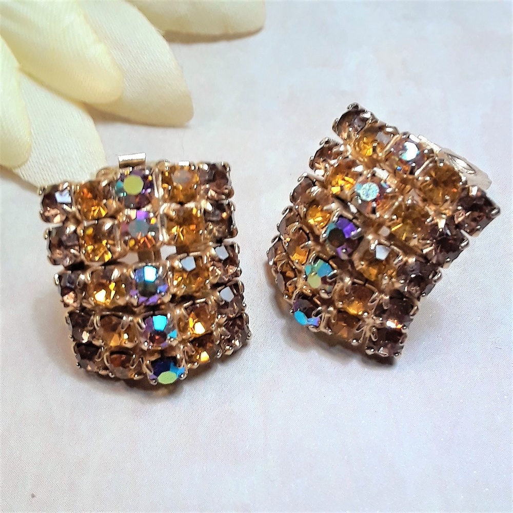 Weiss Aurora Borealis Rectangle Rhinestone Ear - image 4